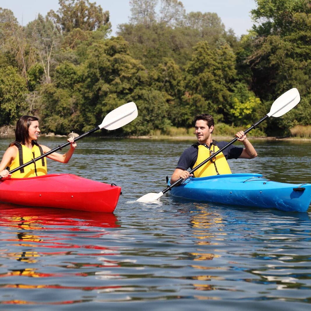 2 people kayaking on a sunny day