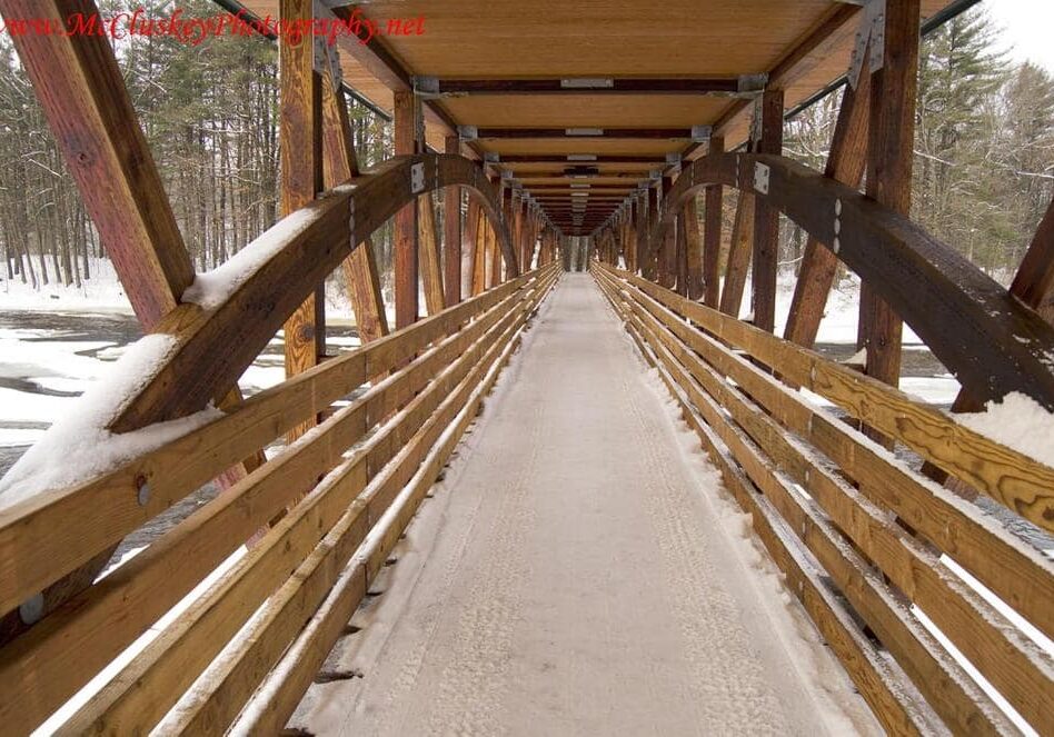 view of the canton cross country trail footbridge in winter